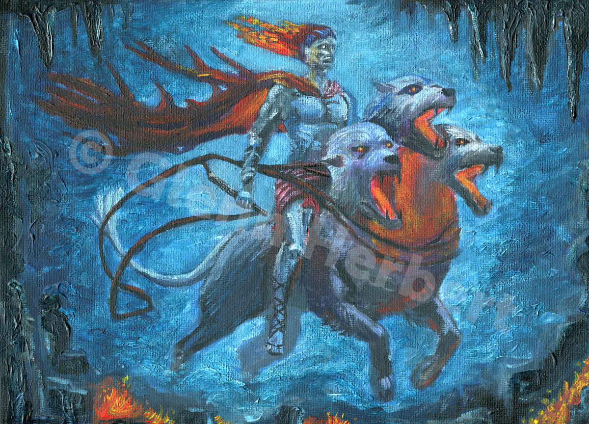 Hades riding cerberus sketchy paint doodle - Glenn Herbert